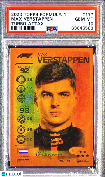 POP 10 PSA 10 RC Max Verstappen 2020 Topps F1 Turbo Attax Gold Race Rookie Holo
