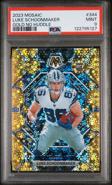 2023 Panini Mosaic Gold No Huddle Luke Schoonmaker #344 RC PSA 9