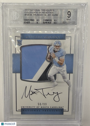 2017 Panini National Treasures Collegiate Mitchell Trubisky #104 Patch Rookie Base Set Memorabilia BGS 9 Panini Authenti