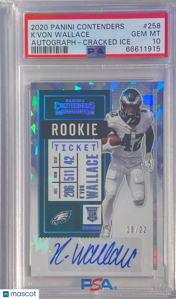 2020 Panini Contenders K'von Wallace #258 Autograph Cracked Ice PSA 10