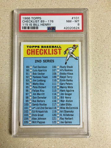 1966 Topps #101 Checklist 89-176 PSA 8 NM-MT 115 IS BILL HENRY 2nd SERIES