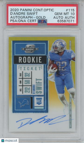 2020 Panini Contenders Optic D'Andre Swift #115 Autograph Gold /10 Rookie PSA 10 Panini Authentic Auto A
