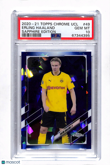 Graded 2020 Topps Chrome UEFA Champions League Sapphire Soccer Erling Haaland #49 PSA 10