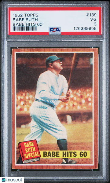 1962 Topps Babe Ruth #139 Babe Hits 60 PSA 3