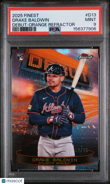 2025 Topps Finest Debut Drake Baldwin Orange Refractor 12/25 PSA 9