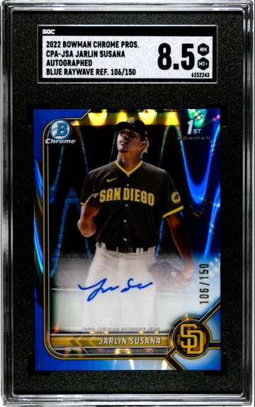 SGC 8.5 2022 Bowman Chrome Jarlin Susana Blue Raywave Refractor Auto #'d /150