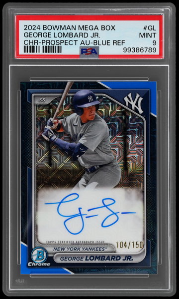 2024 Bowman Mega Box Chrome George Lombard Jr. Prospect Autograph Blue Refractor PSA 9