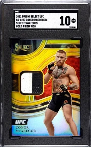 CONOR McGREGOR 2021 SELECT UFC GOLD PRIZM SWATCHES - BLOOD ON PATCH - SGC 10