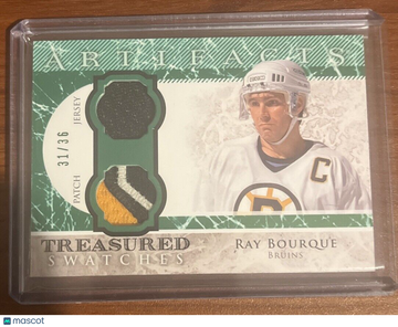 2012-13 Upper Deck Artifacts - Treasured Swatches - Emerald Jerse Ray Bourque #TS-RB Emerald Jersey/Patch