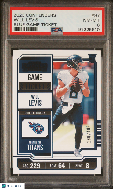 2023 Panini Contenders Will Levis #97 Blue Game Ticket PSA 8
