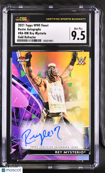 2021 Topps Finest WWE Rey Mysterio #RA-RM Gold Refractor 48/50 CGC 9.5 Auto 10