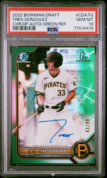 2022 BOWMAN TRES GONZALEZ DRAFT CHROME DRAFT PICK AUTOGRAPHS CHR.DP AUTO-GREEN REF. #CDATG PSA 10