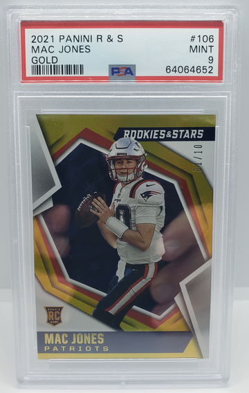 2021 ROOKIES & STARS MAC JONES 106 GOLD /10 PSA 9