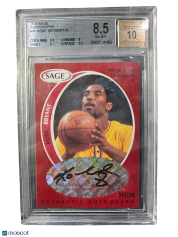 1998 SAGE Autographs Kobe Bryant #A6 /129 BGS 8.5 Auto 10