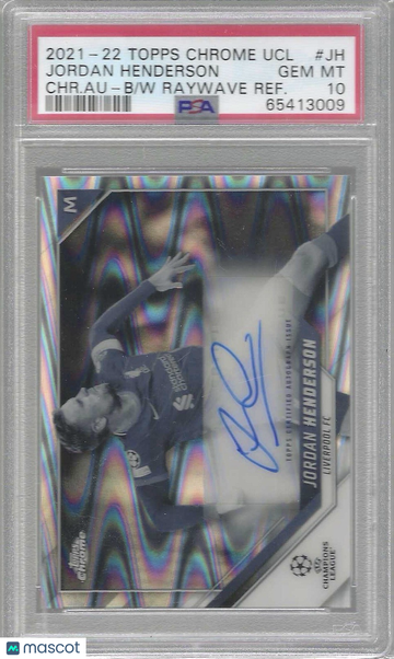 2021 Topps Chrome UEFA Champions League Chrome Autographs Jordan Henderson #JH CHR. Au B W Raywave Refractor PSA 10
