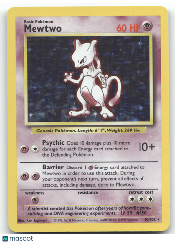 1999 Base Set Mewtwo Holo Rare #10/102