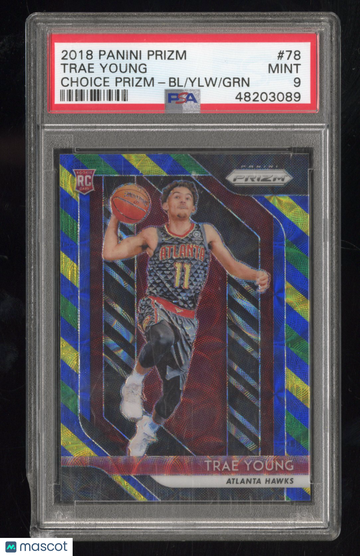 2018-19 Panini Prizm Trae Young #78 Choice Blue Yellow Green RC Rookie PSA 9