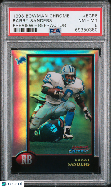 1998 Bowman Chrome Preview Barry Sanders #BCP8 Refractor PSA 8