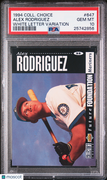 1994 Collector's Choice Alex Rodriguez #647 White Letter Variation Rookie RC PSA 10