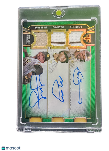 2024 Topps Triple Threads Xander Bogaerts Manny Machado Joe Musgrove #ARC-BMM Green Triple Threads Autograph Relic Combo