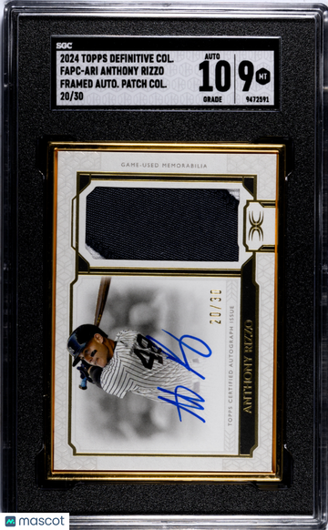 2024 Topps Definitive Collection Anthony Rizzo #FAPC-ARI Framed Autograph Patch SGC 9 Auto 10