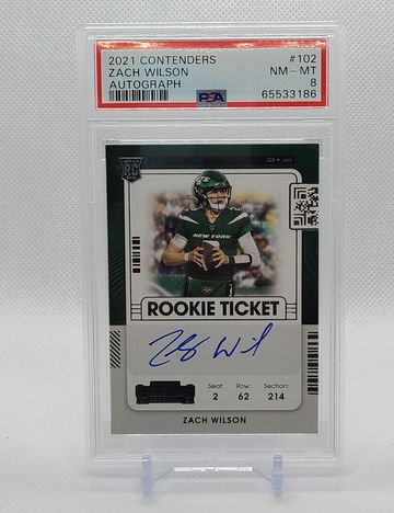2021 Contenders #102 Zach Wilson Rookie Ticket RC AUTO PSA 8! Full Clean AUTO