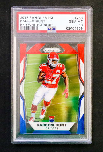 2017 Panini Prizm - Kareem Hunt - Rookie Red White Blue PSA 10 Gem Mint