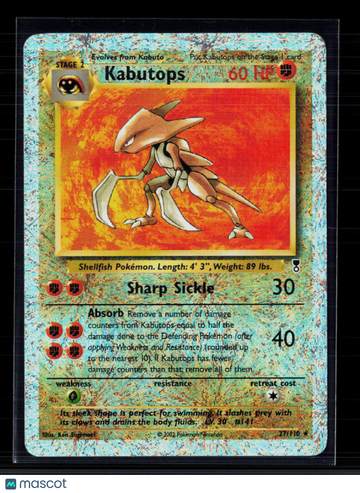 2002 Legendary Collection Kabutops Reverse Holo Rare #27/110