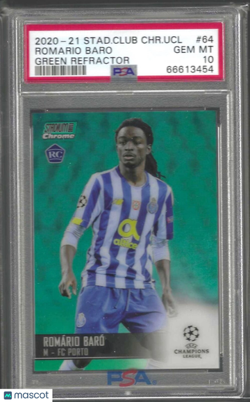 2020 Stadium Club Chrome UEFA Champions League Romario Baro #64 Green Refractor PSA 10
