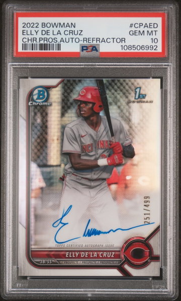 2022 Bowman Chrome Prospect Autograph Refractor Elly De La Cruz #CPAED /499 PSA 10