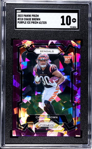 2023 Prizm #318 Chase Brown Purple Ice Prizm /225 SGC 10