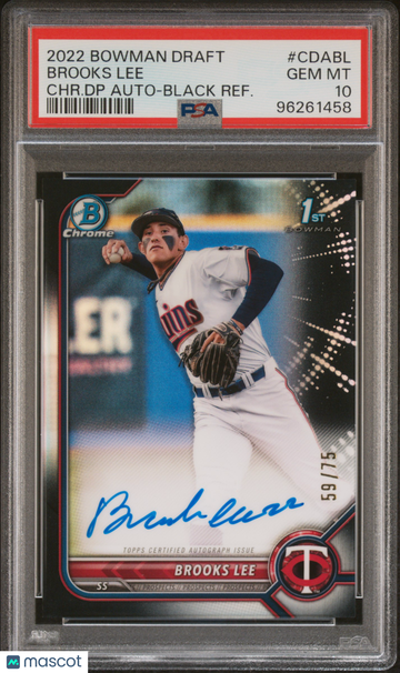 2022 Bowman Draft Chrome Draft Pick Autographs Brooks Lee #CDABL CHR. DP Black Refractor PSA 10