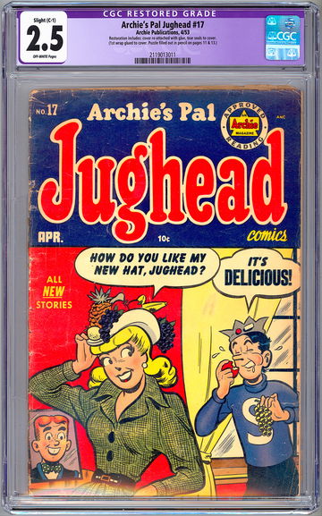 ARCHIE’S PAL JUGHEAD #17 CGC 2.5 GOLDEN AGE ARCHIE SEXY BETTY CVR RESTORED 1953