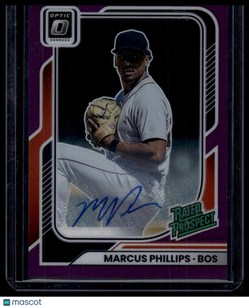 2026 Donruss Marcus Phillips #186 Rated Prospects Optic Signatures Purple SN AU