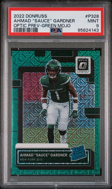 2022 Panini Donruss Optic Preview Green Mojo Ahmad Sauce Gardner #P328 RC PSA 9