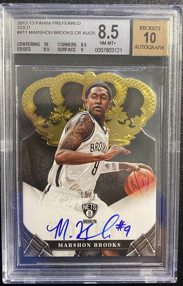 2012-13 Panini Preferred Gold #411 Marshon Brooks /25 BGS 8.5 / Auto 10