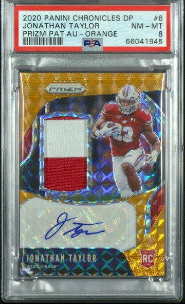 2020 Panini Chronicles Jonathan Taylor Orange Prizm RC RPA Patch Auto 2/10 SSP PSA 8 NM-MT