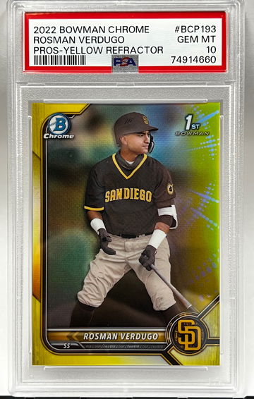 2022 Bowman Chrome Prospects Rosman Verdugo Yellow Refractor /75 PSA 10