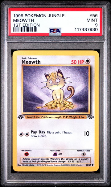 1999 Pokemon Jungle 1st Edition Meowth #56 PSA 9