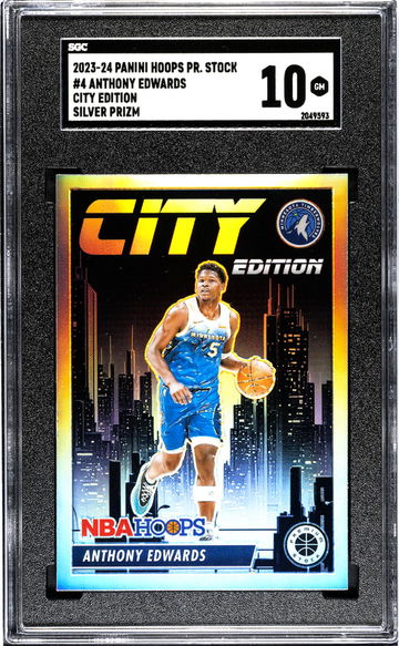 2023-24 Panini Hoops Premium Stock #4 Anthony Edwards City Ed. Silver Prizm SGC 10