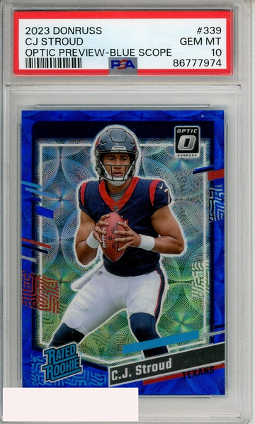 2023 PANINI DONRUSS CJ STROUD #339 OPTIC PREVIEW-BLUE SCOPE PSA 10 RC