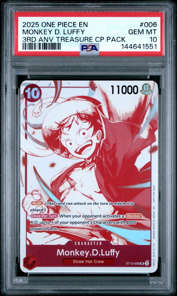 2025 Promotional Cards English 3rd Anniversary Treasure Camp. Monkey D. Luffy #ST10-006 PSA 10