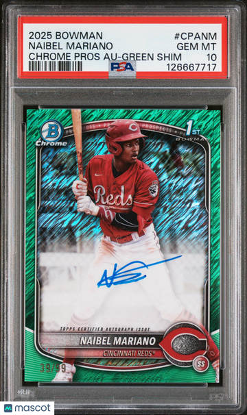 2025 Bowman Chrome Prospect Autographs Naibel Mariano #CPANM Green Shim /99 PSA 10