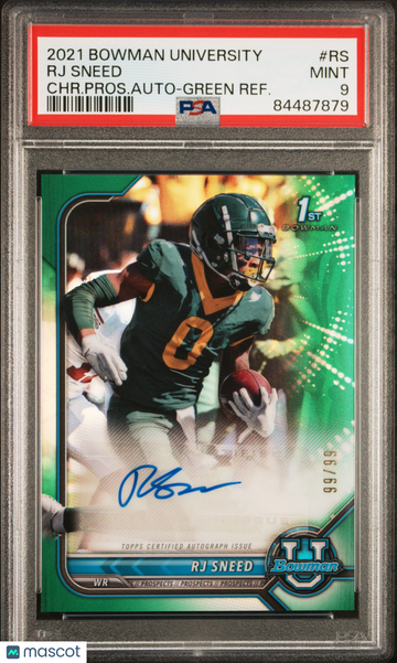 2021 Bowman U RJ Sneed #RS CHR. Pros. Auto Green Refractor /99 PSA 9 Bowman
