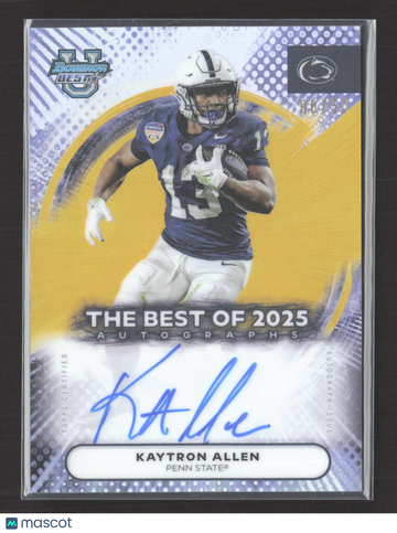 2025 Bowman University Best Football Card Gold Refractor Auto Kaytron Allen BOA-KA Penn State