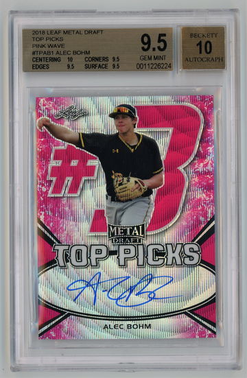 2018 Leaf Metal Draft Top Picks Pink Wave Autograph /10 Alec Bohm BGS 9.5 w 10 Auto Pop 1!!