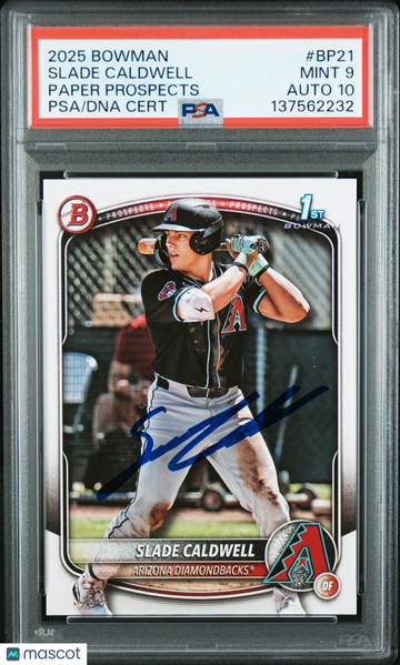 2025 Bowman Paper Prospects Slade Caldwell #BP21 On Card PSA 9 Auto 10