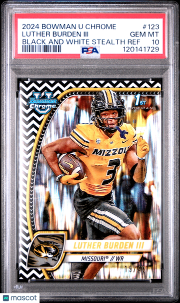 2024 Bowman University Chrome Luther Burden III #123 Black And White Stealth Ref /48 Rookie PSA 10