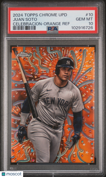 2024 Topps Chrome Update Celebracion Juan Soto #10 Orange Ref /25 PSA 10
