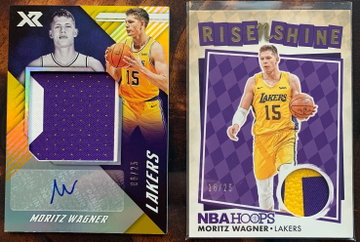 Moritz Wagner 2018 Chronicles XR PRIME Auto Patch 6/25 and 2018 Hoops Rise N Shine Prime Patch 18/25 Lakers